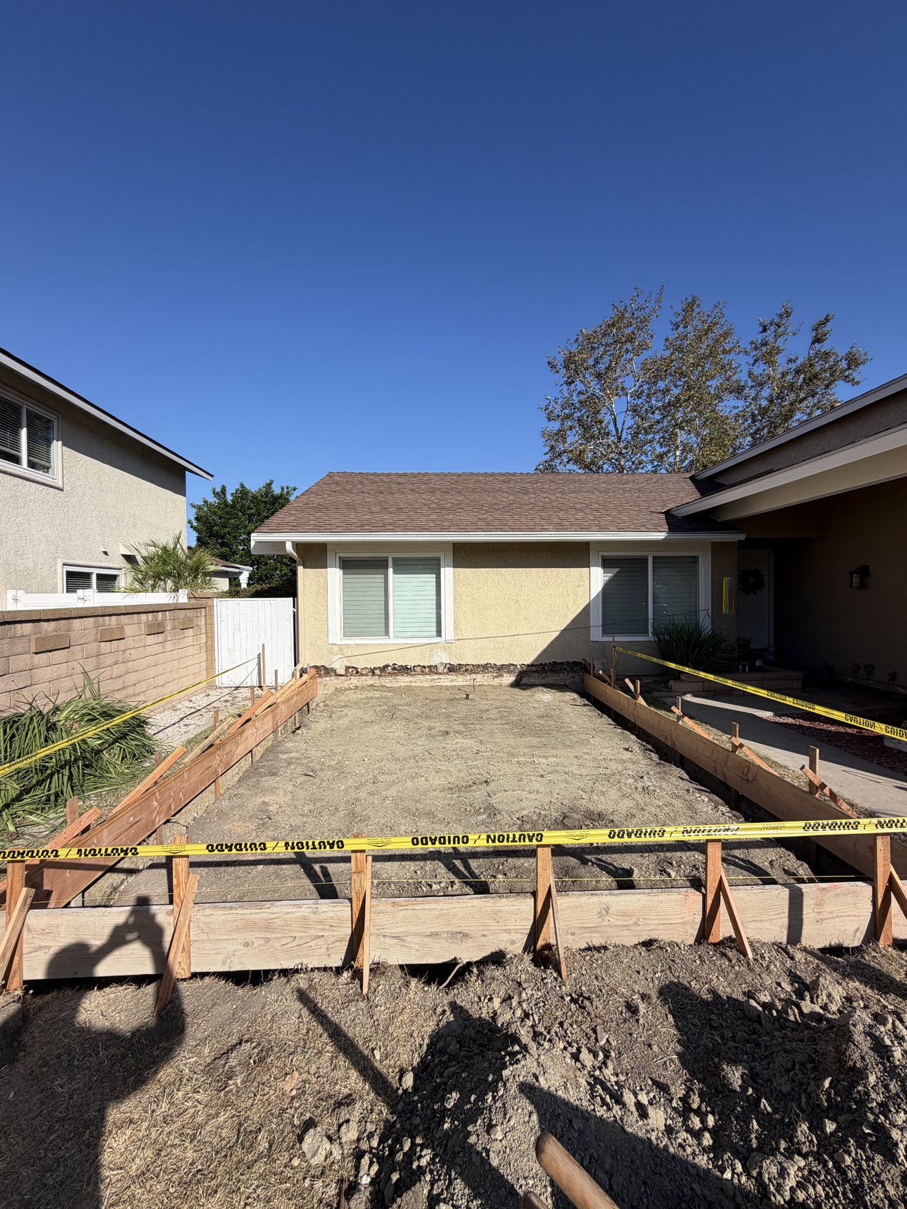 Slab foundation formwork for home addition in Costa Mesa