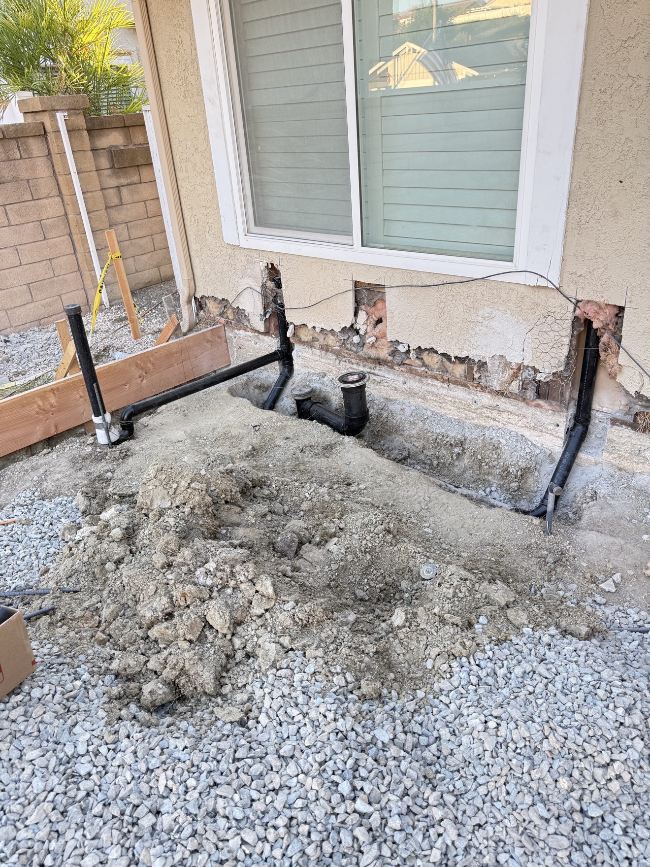 Plumbing drain lines and stub-ups before slab pour — home addition in Costa Mesa